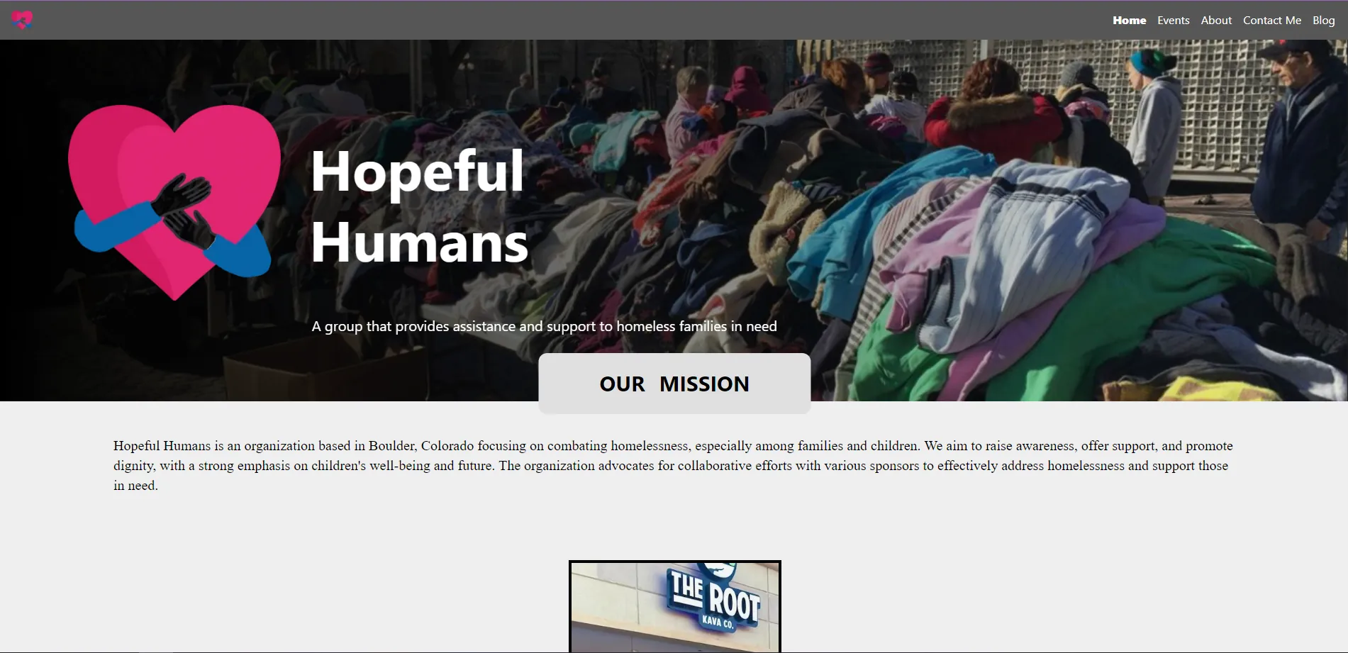 The Landing page of the website